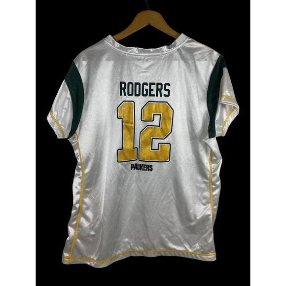 Green Bay Packers Jersey Shirt XL Womens Aaron Rodgers #12 V Neck White #12 NFL - Picture 5 of 7